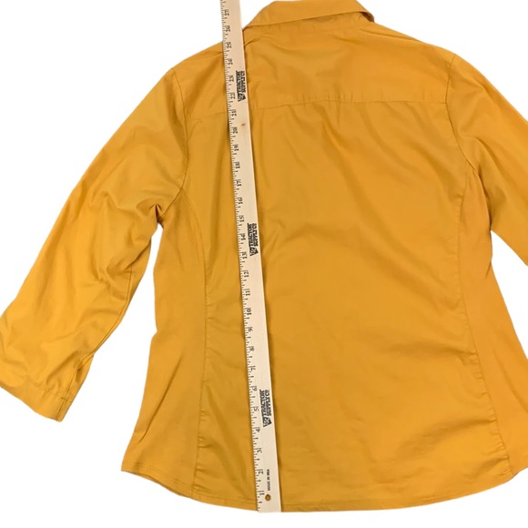 Zac & Rachel 3/4 Sleeve Blouse Zipper Front Collar EUC Gold Two Pockets Size LP - Picture 8 of 16
